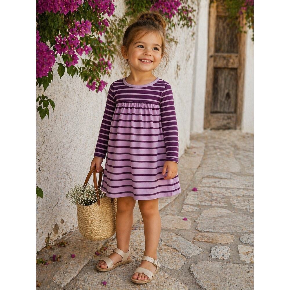Hanna Andersson Purple Stripe Play Dress 3T Cotton Twirl Everyday Kids